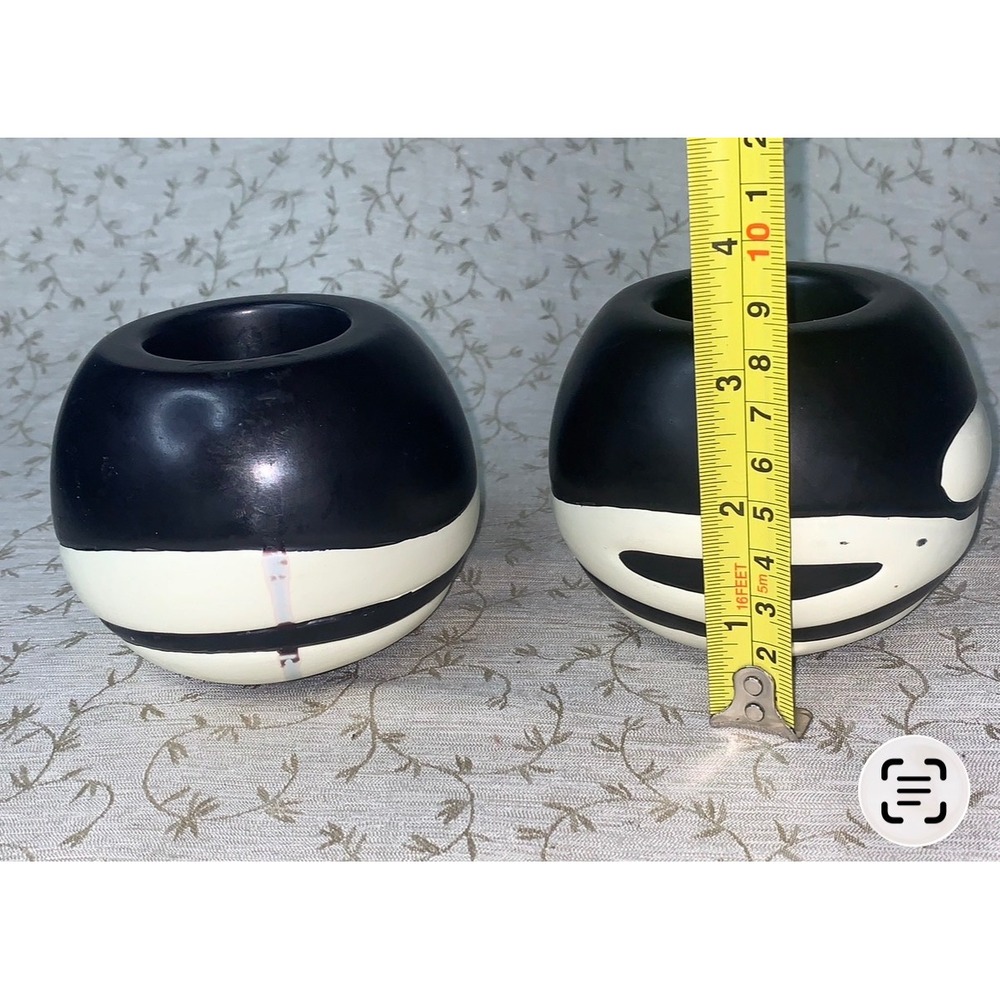 PartyLite African Inspiration Retired Ceramic Candle Holder Set of 2 Black White - Picture 11 of 14